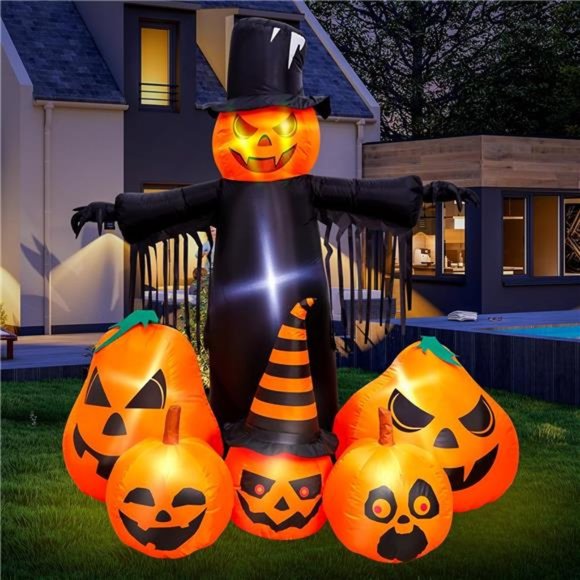 7FT Halloween Inflatables Pumpkin Decor with LED Build-in Blow Up Inflatables